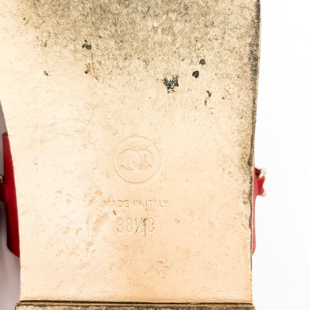 Chanel CC Logo Sandals Chain Leather Flats Size Eu 38.5, US 7.5-8 - Picture 12 of 14